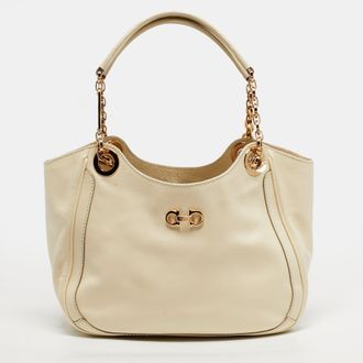 Ferragamo Betulla Cream Leather Tote