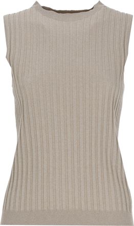 PESERICO Brown Ribbed Pattern Cotton Tank Top