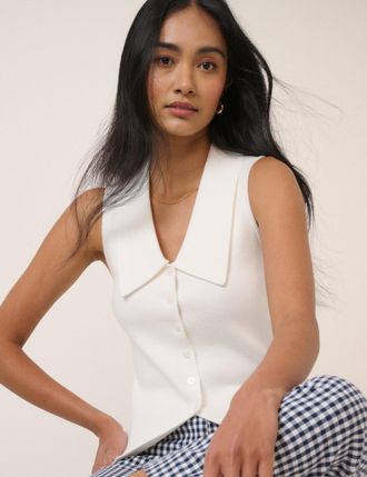 Nobody's Child White Collared Knitted Waistcoat