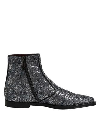 Dolce & Gabbana Dark Gray Cotton Sequined Chelsea Boots Mens Shoes
