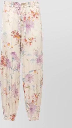 Herno viscose pants elastic waist floral cuffs