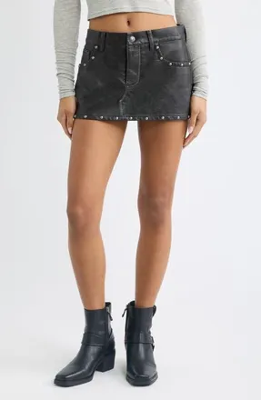 Free People Lainey Studded Faux Leather Miniskirt in Black at Nordstrom, Size 10