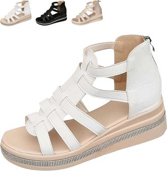 Generic Rhinestone Decor Wedge Sandals, Summer Casual Diamond Bling Orthopedic Platform Ankle Strap Sandals Non Slip Slides (white,6.5)