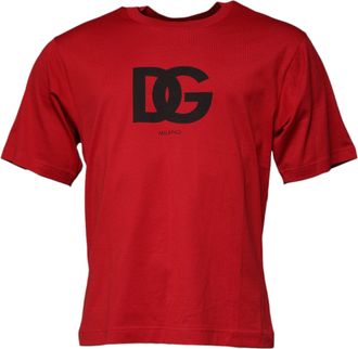 Dolce & Gabbana Mens Red Logo Print Cotton Crew Neck T-Shirt Black And