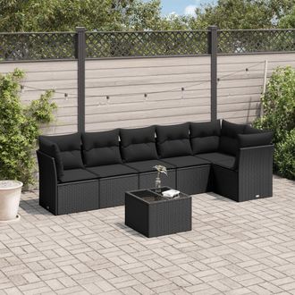 vidaXL Vidaxl - Set De Comedor De Jard&iacute;n 7 Pzas Y Cojines Rat&aacute;n Sint&eacute;tico Negro