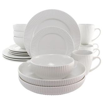 Elama Elle 18 Piece Porcelain Dinnerware Set with 2 Large Serving Bowls in White at Nordstrom