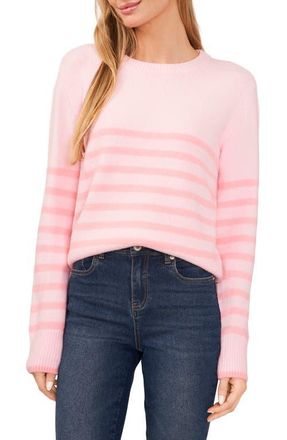 CeCe by Cynthia Steffe Stripe Crewneck Sweater in Prism Pink at Nordstrom, Size Xx-Large