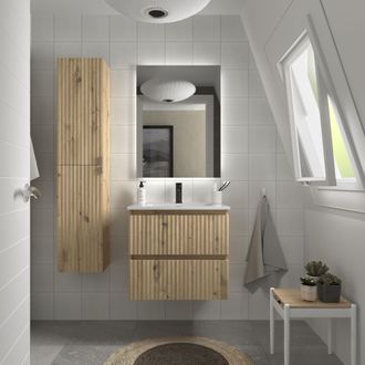 Cygnus Bath Mueble De Ba&ntilde;o Kira 60cm Roble 2 Cajones Lavabo 1 Poza Porcelana