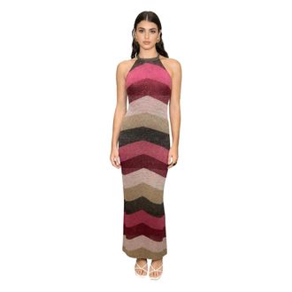 Akep Abito Lungo Smanicato Maxi Chevron Lurex - female - Akep - Party Dresses - Multicolor - M - Dresses