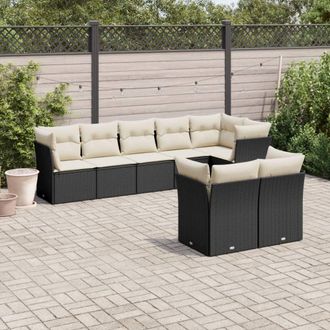 vidaXL Set De Sof&aacute;s De Jard&iacute;n 8 Piezas Y Cojines Rat&aacute;n Sint&eacute;tico Negro Vidaxl