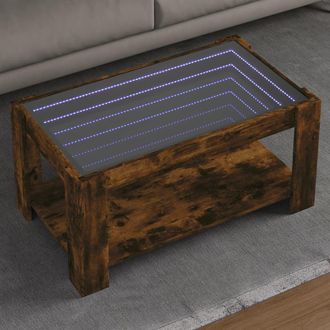 Berkfield Home Coffee Table with LED Smoked Oak 93x53x45 cm Engineered Wood in Brown | Size: 93 x 53 x 45 cm