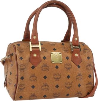 MCM Visetos Logogramme Handbag Canvas And Leather Brown Pvc Handbag (Pre-Owned)