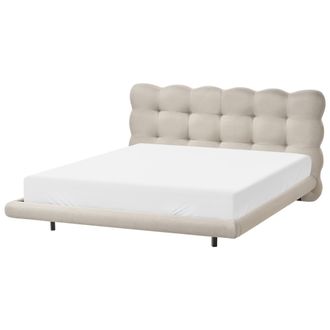 Beliani Cama De Tela Con Cabecero Con Capiton&eacute; 160 X 200 Cm Somier De L&aacute;minas Patas De Metal Beige Soulisse