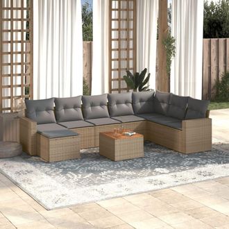 vidaXL Set De Sof&aacute;s De Jard&iacute;n 9 Pzas Con Cojines Rat&aacute;n Sint&eacute;tico Beige Vidaxl