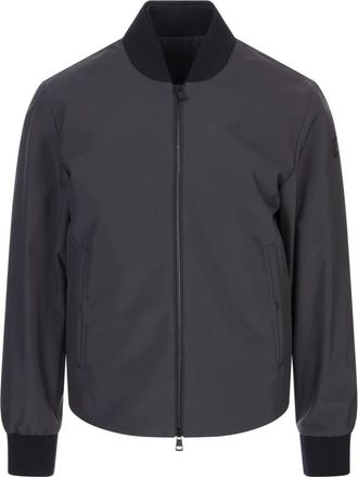 Moncler Bomber Jackets, male, Black, XL, Blue Wool Blend Down Jacket