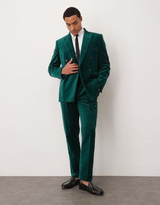 Asos Pantaloni da abito slim in velluto di cotone con pieghe sul davanti-Verde