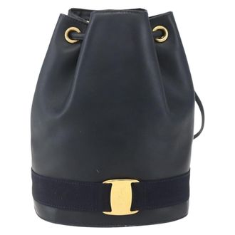 Ferragamo Vala Backpack Leather Navy Leather Backpack Bag (Pre-Owned)