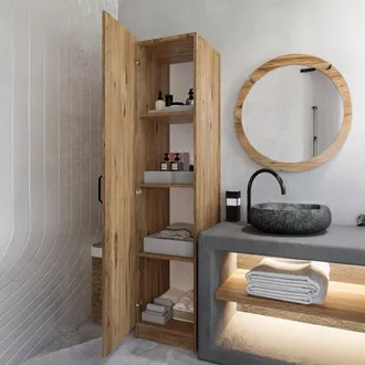 Dmora Armario Multiuso 1 Puerta Canelli, 3 Estantes, Una Puerta, 4 Compartimentos, 40x182h Cm Marr&oacute;n Nogal