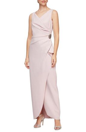 Alex Evenings Embellished Side Drape Column Formal Gown in Blush at Nordstrom, Size 6