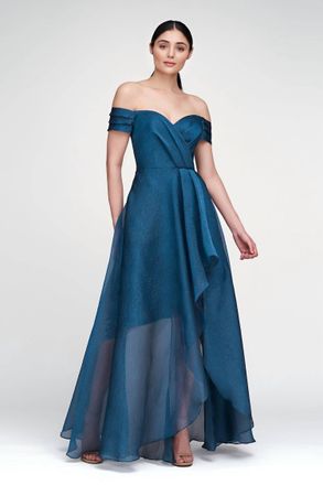 Theia Womens Cecilia High Low Off The Shoulder Gown In Night Swan