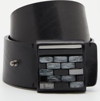Emporio Armani Black Leather Brick Buckle Wide Belt