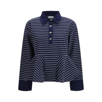 Ganni Polo Shirts, female, Blue, Size: M Cotton Polo Shirt