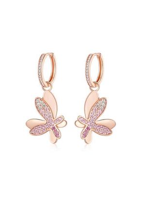 Classicharms Pav&eacute; Butterfly Dangle Drop Hoop Earrings in Rose Gold/pink at Nordstrom