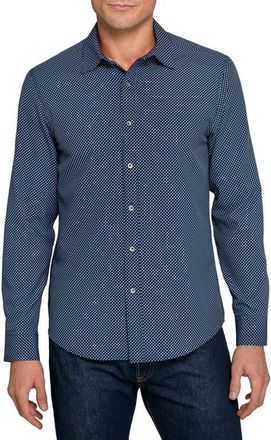 W.R.K Slim Fit Navy Geometric Print Performance Button-Up Shirt at Nordstrom, Size Xx-Large