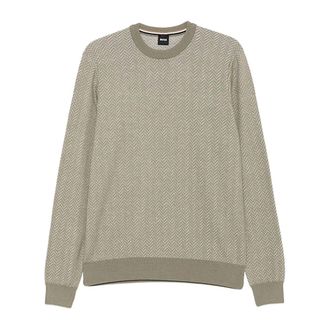 HUGO BOSS Hugo, Round-neck Knitwear, male, Green, Size: XL Maglia a girocollo basic