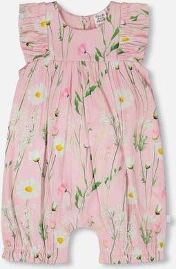 Deux par Deux Viscose Printed Flowers Sleeveless Romper in Pink Printed Flowers at Nordstrom, Size 6M