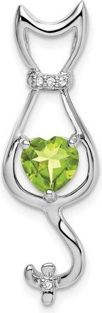 Diamond2Deal 10k White Gold Heart Peridot and Diamond Cat Fancy Pendant