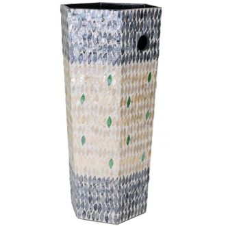 Wanderlust Deco Parag&uuml;ero Pentagonal De Madera Acabado En Capiz Blanco 24x24x58