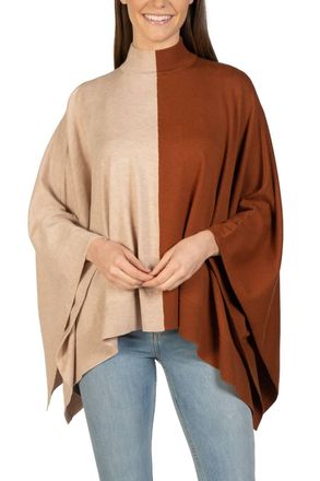 Love Token Two-Toned Mock Neck Poncho In Oatmeal/brick