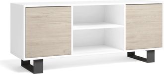 Skraut Home Skraut Home - Mueble Tv 140 Con 2 Puertas, Sal&oacute;n Comedor, Modelo Wind, Color Estructura Blanco, Color Puertas Roble, Medidas 137x40x57cm De Altura