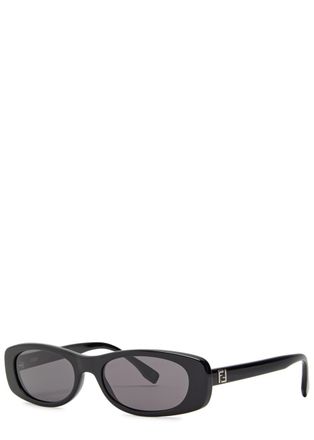Fendi Narrow Rectangle-frame Sunglasses - Black - One Size