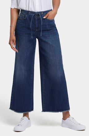 NYDJ Cindi Cool Embrace Frayed Drawstring High Waist Ankle Relaxed Wide Leg Jeans in Rio Rapids at Nordstrom, Size 12