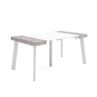 Skraut Home Skraut Home - Mesa Consola Extensible, Mesa Comedor Plegable, 160, Para 8 Comensales, Patas De Madera, Estilo Moderno, Blanco Y Gris Cemento