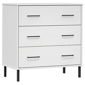 vidaXL Aparador Con 3 Cajones Oslo Madera Maciza Blanco 77x40x79,5 Cm Vidaxl