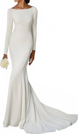 Justin Alexander Crepe Long Sleeve Wedding Dress With Beaded Illusion Back In Ivory