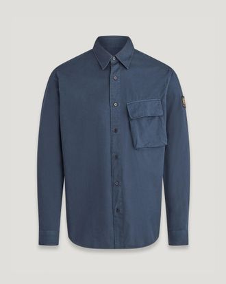 Belstaff Scale Shirt Mens Garment Dye Cotton Dark Ink Size 2XL