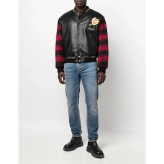 Roberto Cavalli Plaid-Sleeve Bomber Jacket, Brand Size 52 ( US Size 42 )
