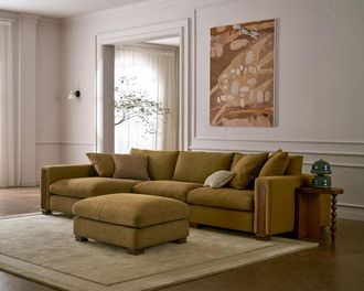 Castlery Tan France Kagan 3-Piece Chaise Sectional Couch with Ottoman Left Facing, Basketweave Caramel, Brown Color, Castlery Brand
