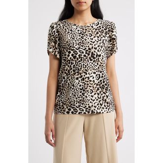 Anne Klein Leopard Print Tulip Sleeve Top in Anne Black Multi at Nordstrom, Size X-Large P
