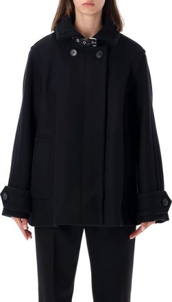 Lanvin Melton Wool High-Neck Short Coat