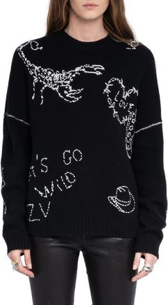 Zadig&Voltaire Baba Embroidered Detail Merino Wool Sweater in Black at Nordstrom, Size X-Small