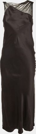 Sportmax Black Silk Satin Asymmetric Fringed Strap Midi Dress
