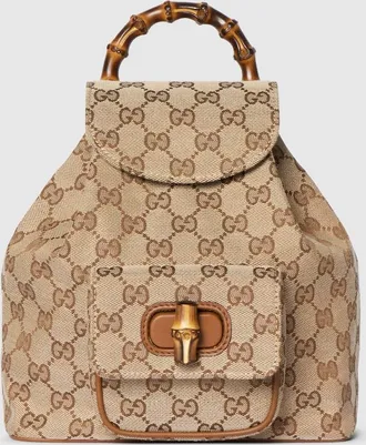 Gucci Bamboo Small Backpack, Brown, GG Canvas