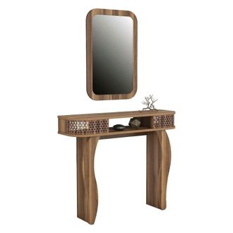 Dmora Mueble De Entrada Gazzuolo, Espejo Incluido, 2 Estantes, Modular, 105x30x85h Cm Nogal Marr&oacute;n