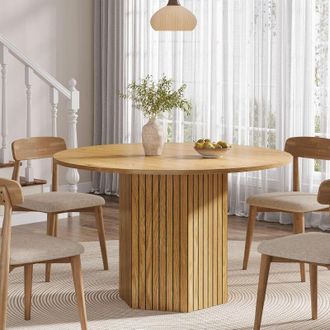 Tribesigns Tribesigns Round Dining Table, 120CM Wood Kitchen Table for 4-6 People, Large Dining Room Table with Wood Strip Base for Living Room, Home