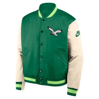 Nike Philadelphia Eagles Rewind Legacy Nike Mens NFL Full-Snap Bomber Jacket in Green | 03O50G5BQ86-Z8E